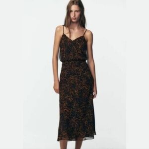 Zara Leopard Print Slip Dress in Black and Brown